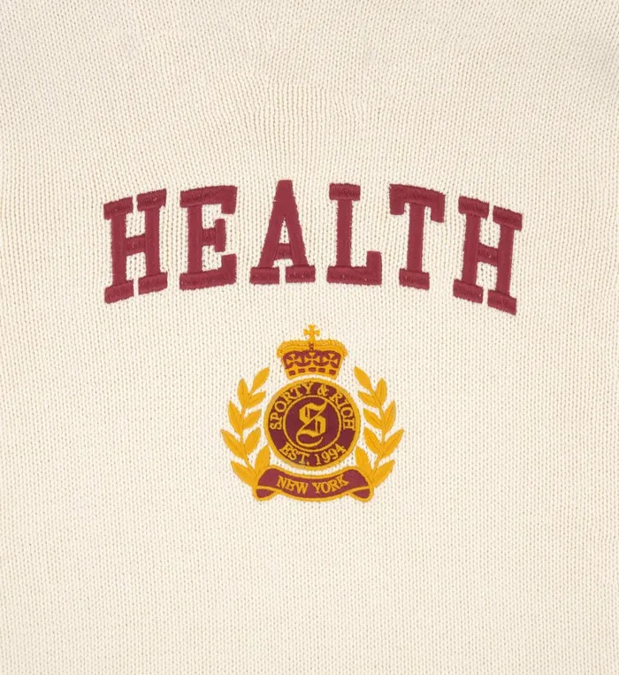 Knitwear Women Sporty and Rich NY Health Crest Knitted Sweater 8211 CreamMerlotGold