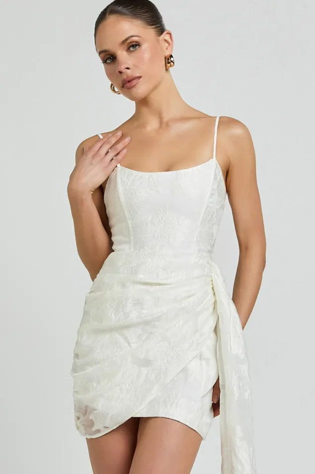 Laine Mini Dress 8211 Jacquard Draped Dress In White Women Showpo Dresses