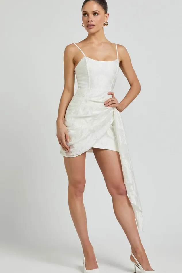Laine Mini Dress 8211 Jacquard Draped Dress In White Women Showpo Dresses