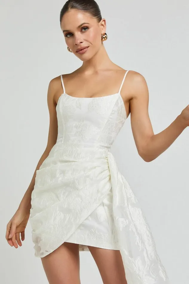 Laine Mini Dress 8211 Jacquard Draped Dress In White Women Showpo Dresses