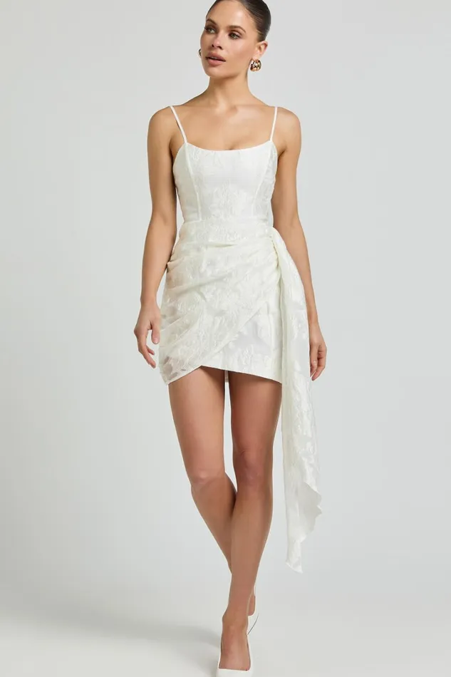 Laine Mini Dress 8211 Jacquard Draped Dress In White Women Showpo Dresses