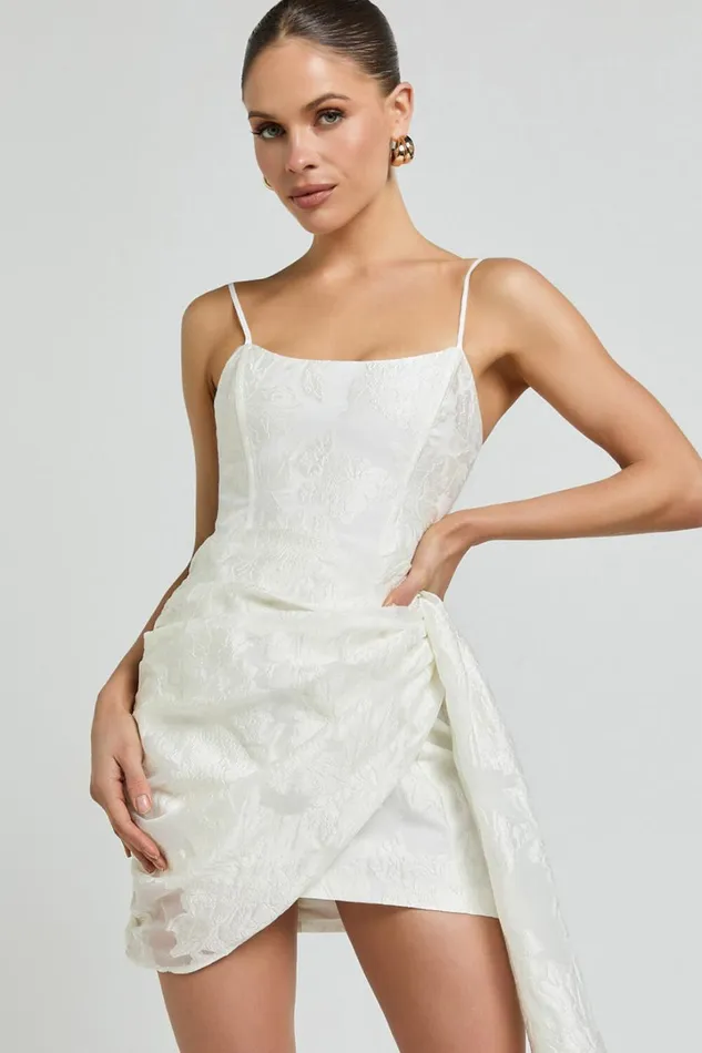 Laine Mini Dress 8211 Jacquard Draped Dress In White Women Showpo Dresses