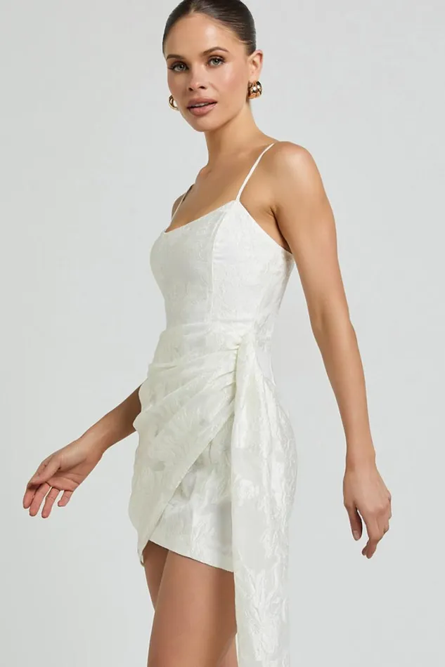 Laine Mini Dress 8211 Jacquard Draped Dress In White Women Showpo Dresses