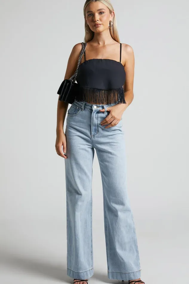 Lassey Cami 8211 Fringe Trim Bandana In Black Women Showpo Tops