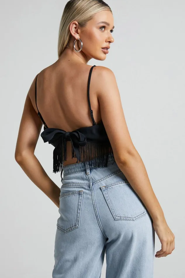 Lassey Cami 8211 Fringe Trim Bandana In Black Women Showpo Tops