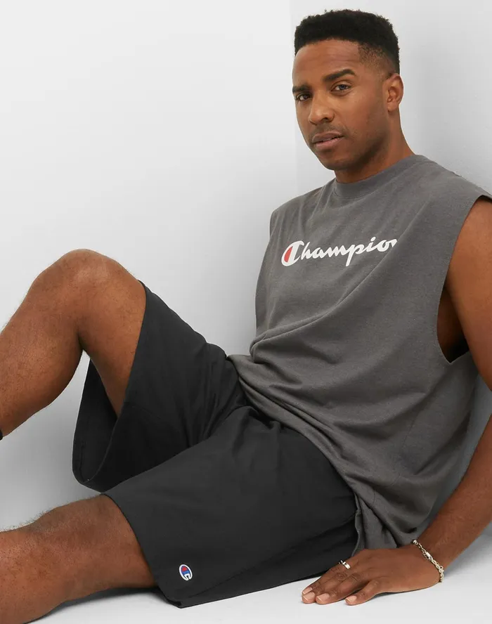 Lightweight Lounge Shorts C Patch Logo Big and Tall Black Men Champion Shorts