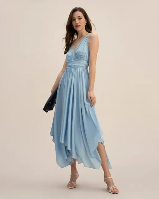 Lilysilk Blue Silk VNeck Dress Sexy Sleeveless Adonis Clothing Women Jumpsuits Dresses