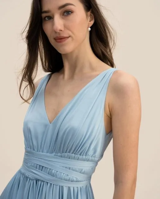 Lilysilk Blue Silk VNeck Dress Sexy Sleeveless Adonis Clothing Women Jumpsuits Dresses