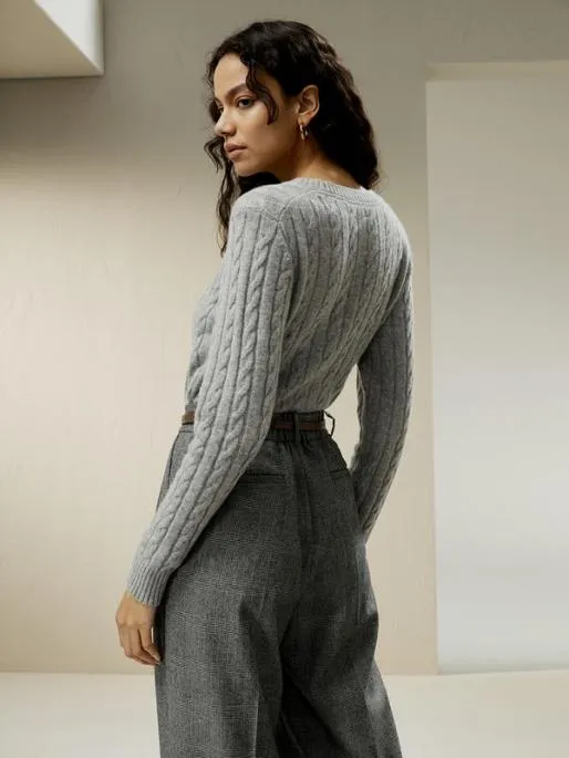 Lilysilk Classic Cable Knit Sweater With Ribbed Edges Women Knitwear
