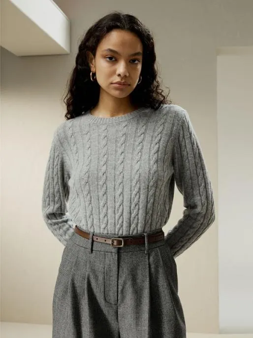 Lilysilk Classic Cable Knit Sweater With Ribbed Edges Women Knitwear