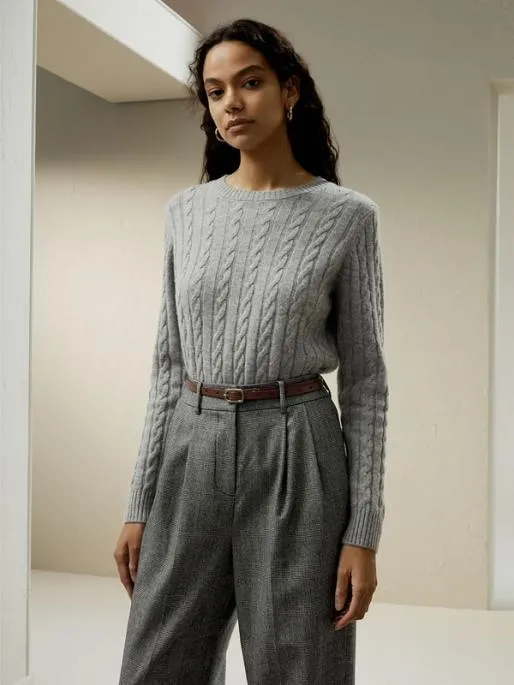Lilysilk Classic Cable Knit Sweater With Ribbed Edges Women Knitwear