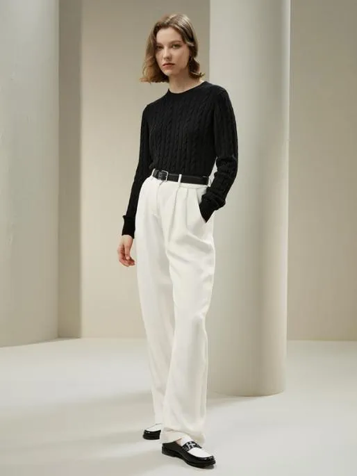 Lilysilk Classic Cable Knit Sweater With Ribbed Edges Women Knitwear