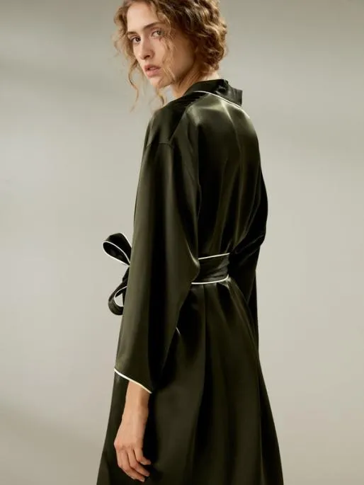 Lilysilk Contrast Piping Long Sleeves Night Robe Women Robes