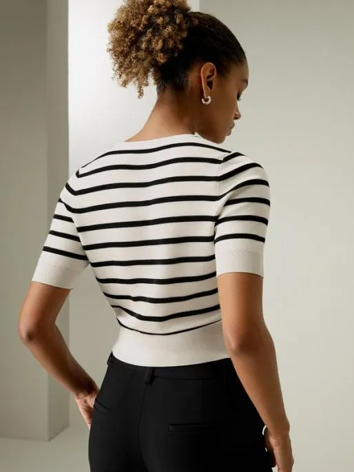 Lilysilk Contrasting Color Striped Silk Knit Crop Top Women Tops