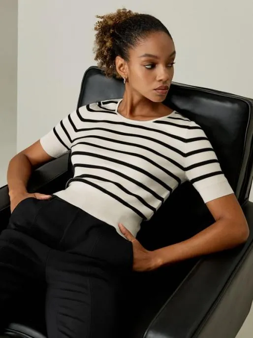 Lilysilk Contrasting Color Striped Silk Knit Crop Top Women Tops