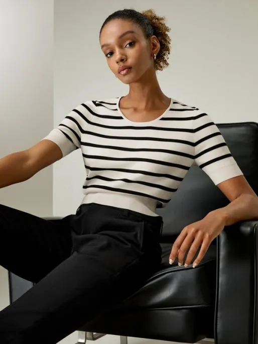 Lilysilk Contrasting Color Striped Silk Knit Crop Top Women Tops
