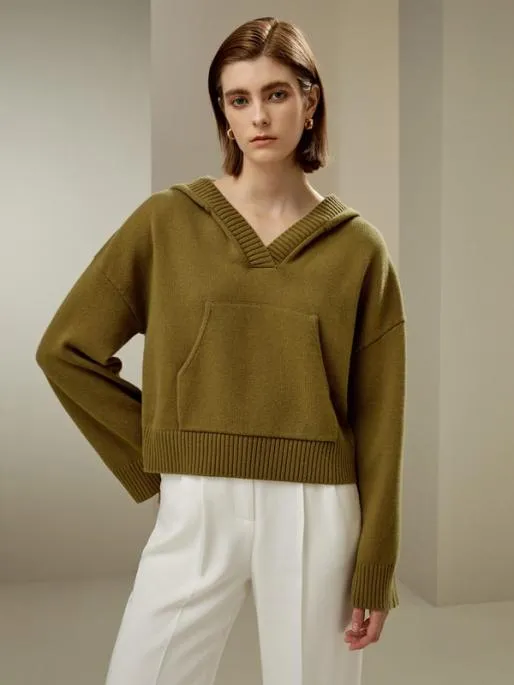 Lilysilk Cropped WoolCashmere Blend Hoodie Sweater Women Knitwear