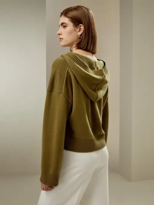Lilysilk Cropped WoolCashmere Blend Hoodie Sweater Women Knitwear