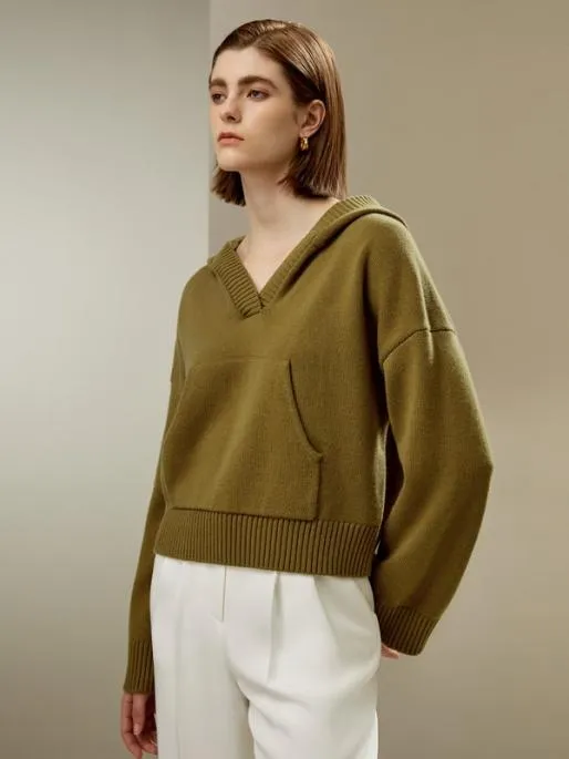 Lilysilk Cropped WoolCashmere Blend Hoodie Sweater Women Knitwear