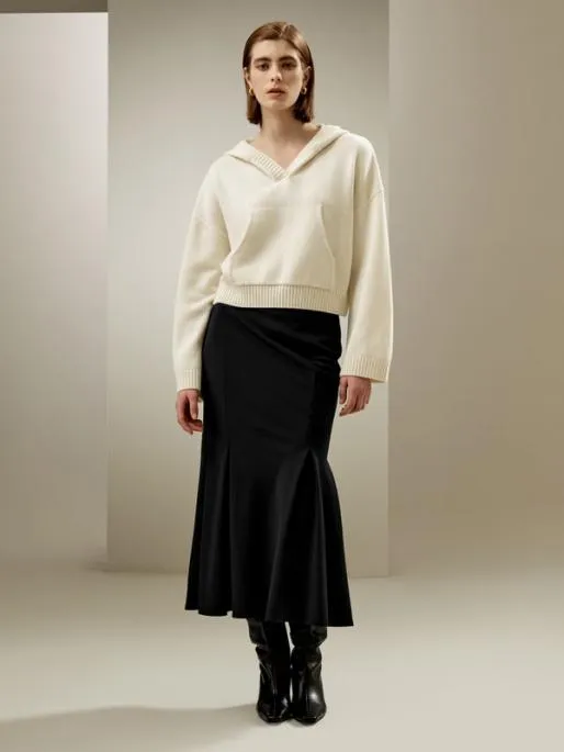 Lilysilk Cropped WoolCashmere Blend Hoodie Sweater Women Knitwear