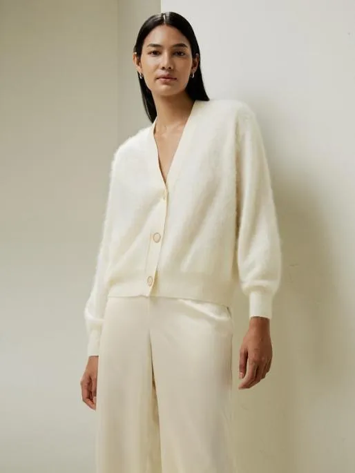 Lilysilk DropShoulder Cashmere Cardigan With Pearl Button Women Knitwear