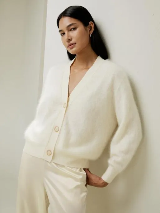 Lilysilk DropShoulder Cashmere Cardigan With Pearl Button Women Knitwear