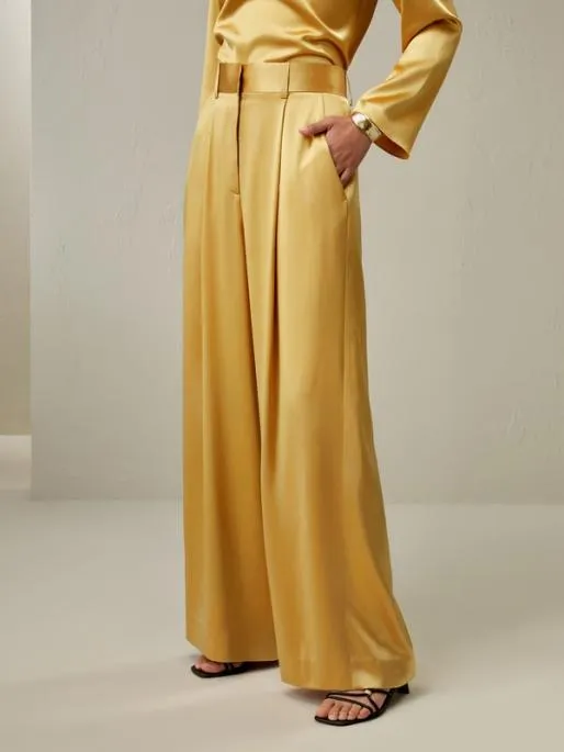 Lilysilk HighWaist Lemon Drop Silk Palazzo Pants Women Bottoms