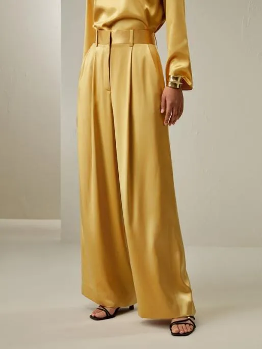 Lilysilk HighWaist Lemon Drop Silk Palazzo Pants Women Bottoms