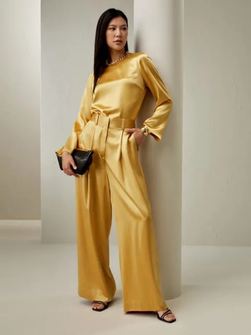 Lilysilk HighWaist Lemon Drop Silk Palazzo Pants Women Bottoms