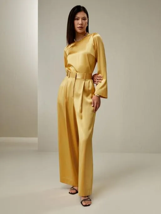 Lilysilk HighWaist Lemon Drop Silk Palazzo Pants Women Bottoms