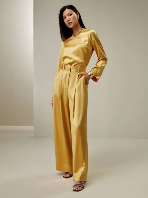 Lilysilk HighWaist Lemon Drop Silk Palazzo Pants Women Bottoms