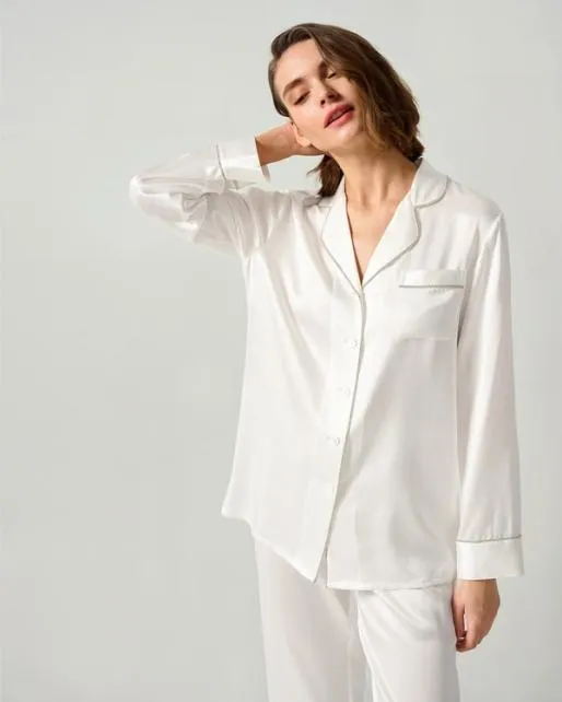 Lilysilk Rhinestone Trimmed Silk Women Pajamas Set Women Pajamas