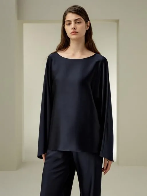 Lilysilk Silk Charmeuse Crewneck Blouse Women Blouses Shirts