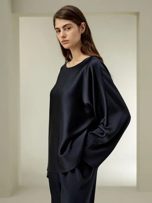 Lilysilk Silk Charmeuse Crewneck Blouse Women Blouses Shirts