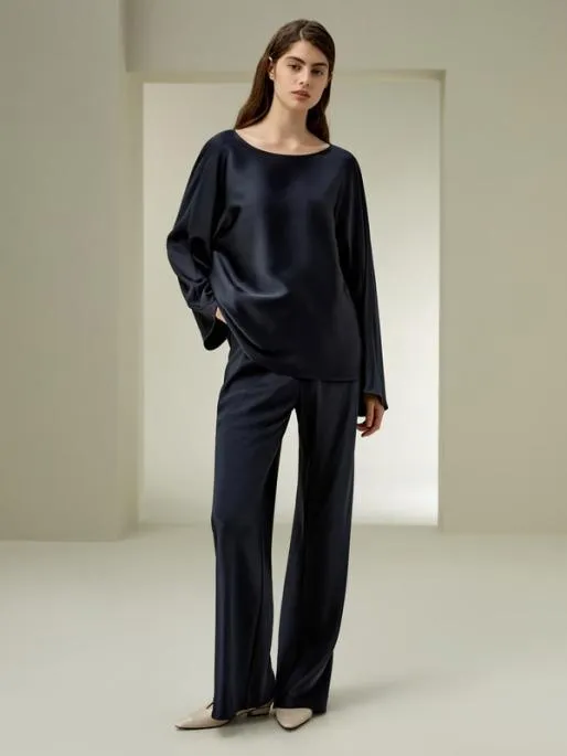 Lilysilk Silk Charmeuse Crewneck Blouse Women Blouses Shirts
