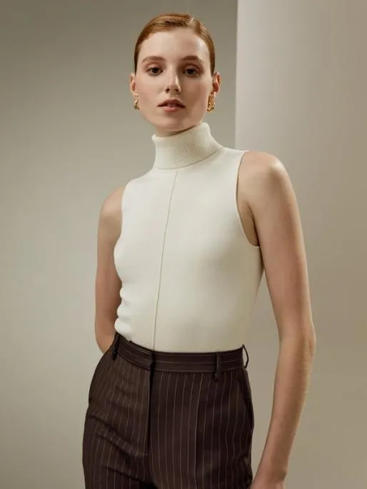 Lilysilk Silk Knitted Turtleneck Sleeveless Top Women Tops