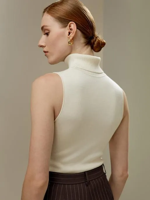 Lilysilk Silk Knitted Turtleneck Sleeveless Top Women Tops