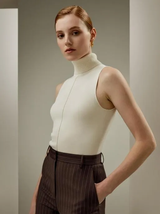 Lilysilk Silk Knitted Turtleneck Sleeveless Top Women Tops
