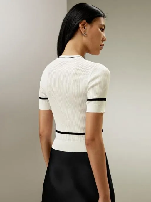 Lilysilk Silk Ribbed Knit T Shirt With Contrasting Hem Women Tops