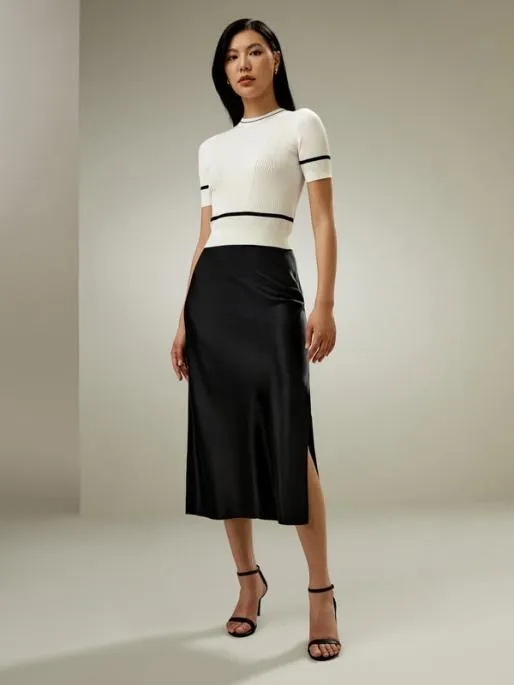 Lilysilk Silk Ribbed Knit T Shirt With Contrasting Hem Women Tops