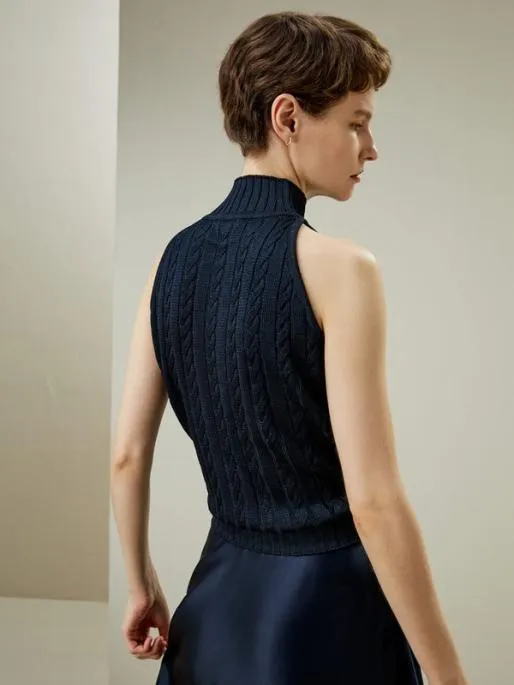 Lilysilk Sleeveless CableKnit HighNeck Sweater Women Essentials