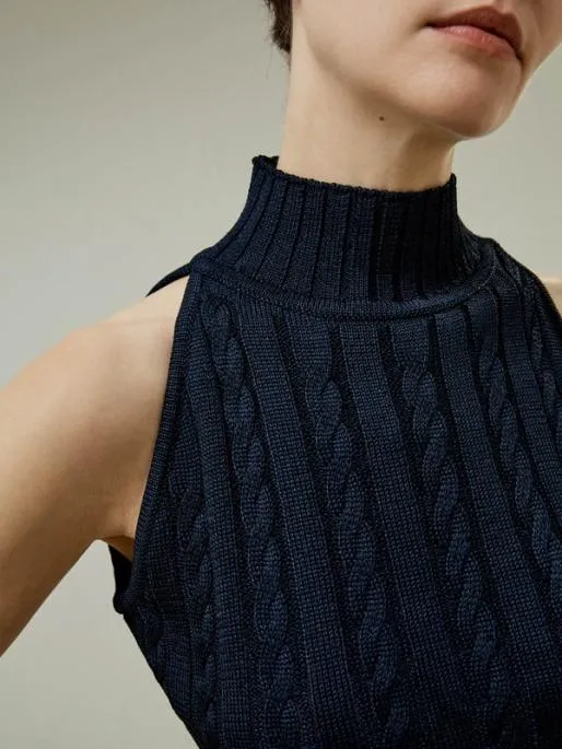 Lilysilk Sleeveless CableKnit HighNeck Sweater Women Essentials