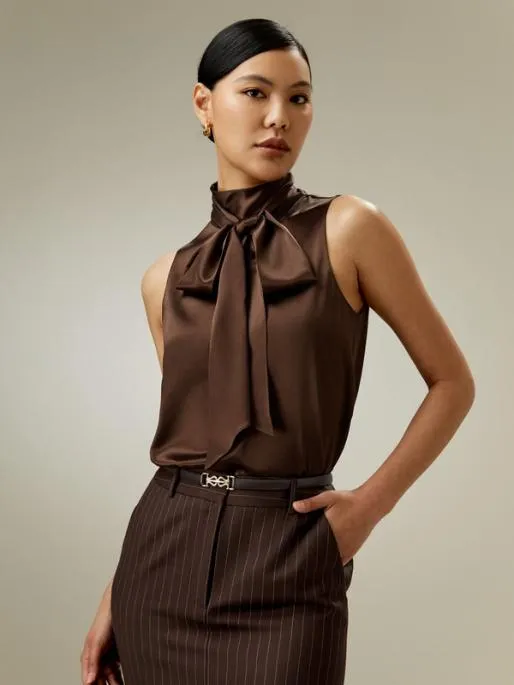 Lilysilk Sleeveless Silk Blouse With TieNeck 8211 Elegant And Stylish Women Blouses Shirts