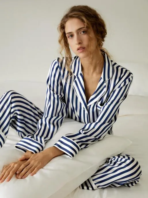 Lilysilk The Amalfi ButtonUp Full Length Striped Pajama Set Women Pajamas
