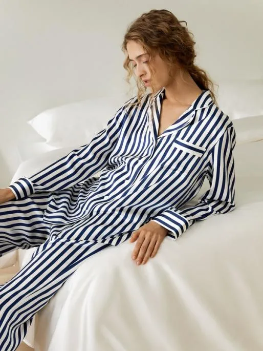 Lilysilk The Amalfi ButtonUp Full Length Striped Pajama Set Women Pajamas