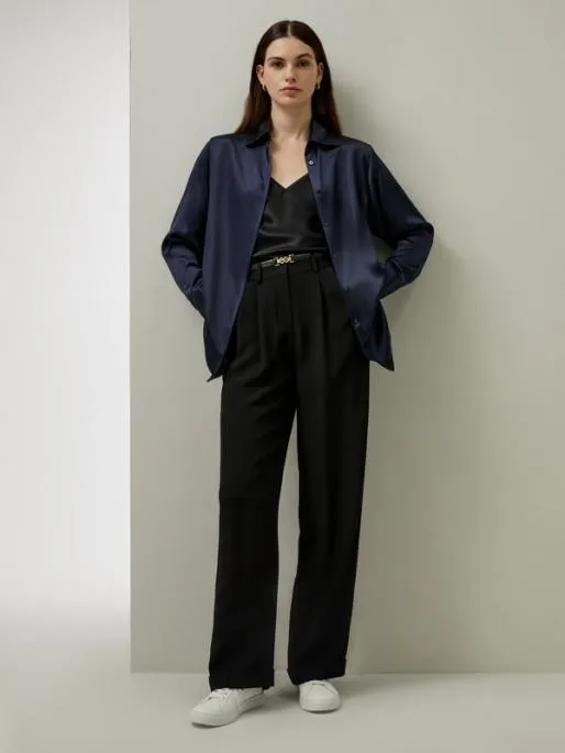 Lilysilk Timeless Pleated WideLeg Dense Silk Trousers Women Bottoms