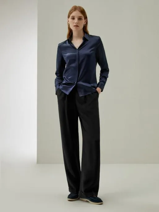 Lilysilk Timeless Pleated WideLeg Dense Silk Trousers Women Bottoms