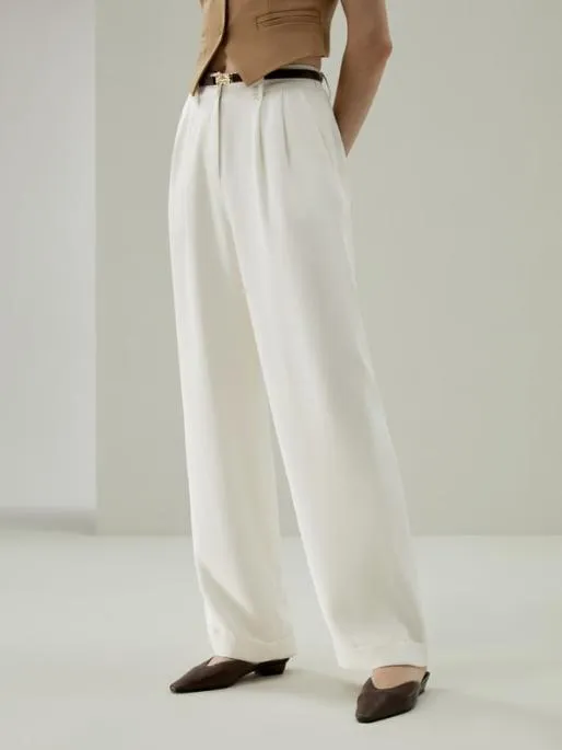 Lilysilk Timeless Pleated WideLeg Silk Trousers For Women 8211 WhiteBlack Women Essentials