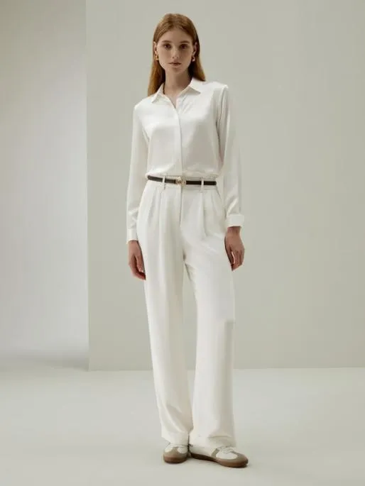 Lilysilk Timeless Pleated WideLeg Silk Trousers For Women 8211 WhiteBlack Women Essentials