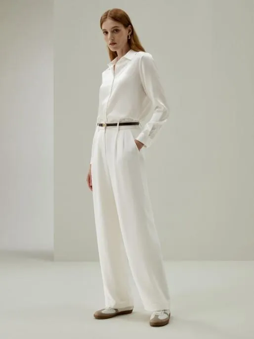 Lilysilk Timeless Pleated WideLeg Silk Trousers For Women 8211 WhiteBlack Women Essentials